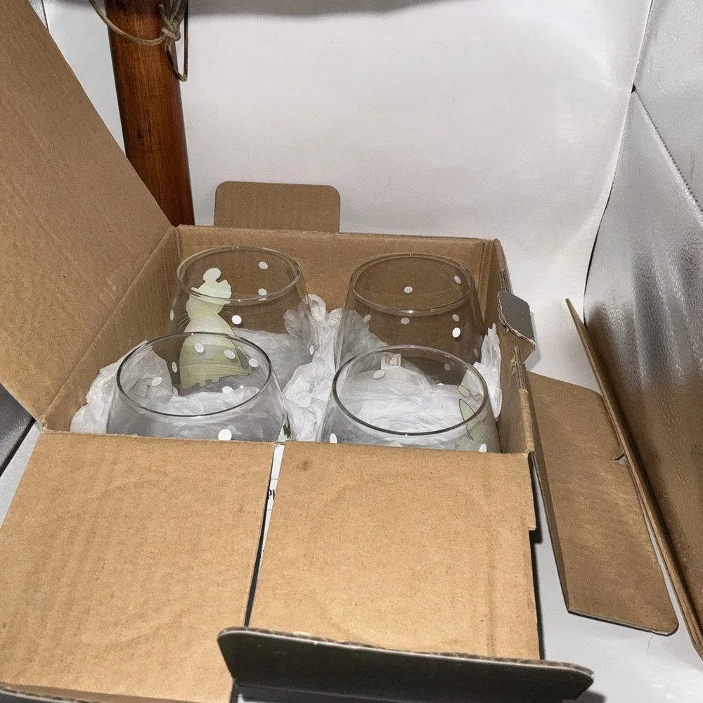 Pier 1 Stemless Wine Glasses Set of 4 Clear Decorated Christmas Cat 19 Oz. NIB